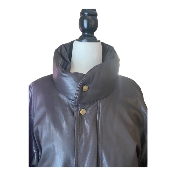 Vintage EDDIE BAUER Mens XL Brown Leather and Down winter zip jacket - Picture 4 of 16